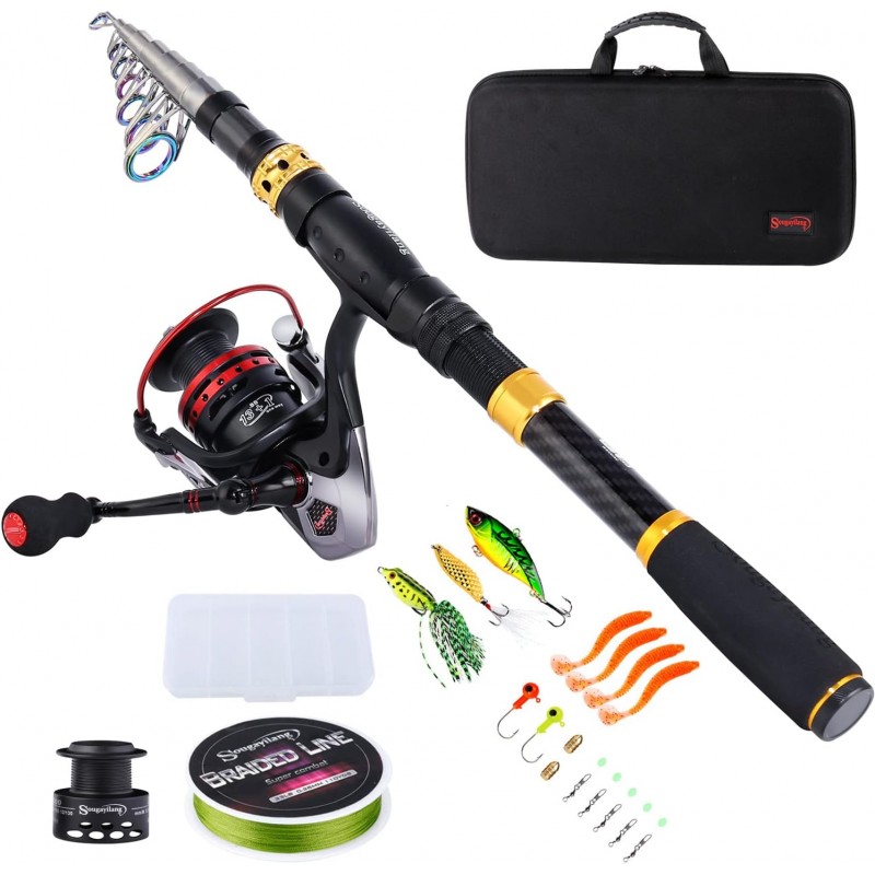 Fishing Rod Combos with Telescopic Fishing Pole Spinning Reels Fishing Carrier Bag for Travel Saltwater Freshwater Fishing