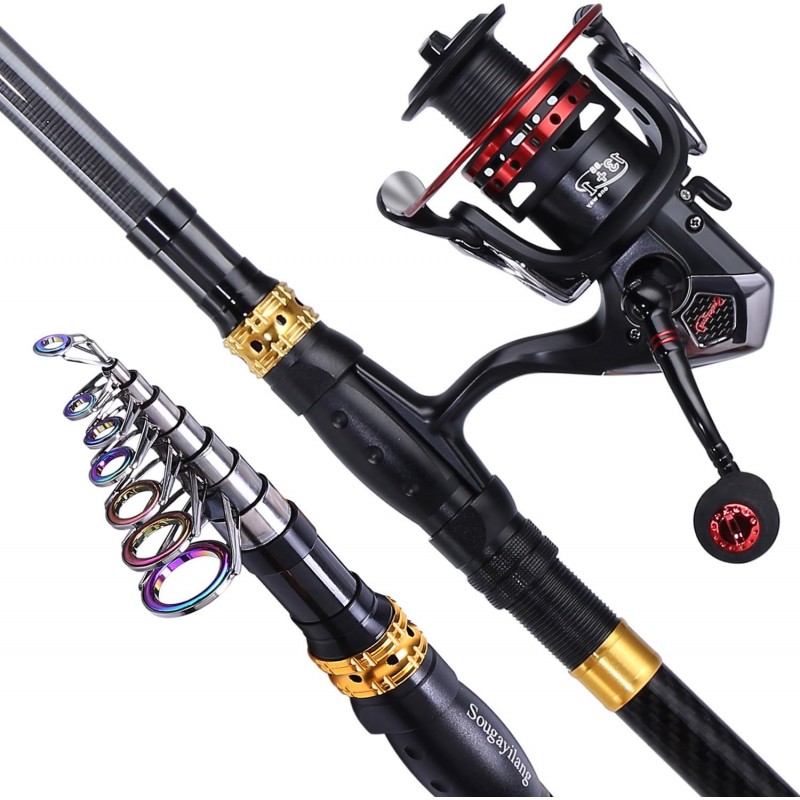 Fishing Rod Combos with Telescopic Fishing Pole Spinning Reels Fishing Carrier Bag for Travel Saltwater Freshwater Fishing