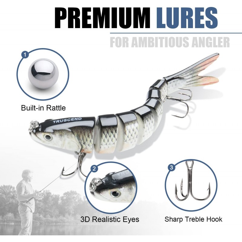 Fishing Lures for Freshwater and Saltwater, Lifelike Swimbait for Bass Trout Crappie, Slow Sinking Bass Fishing Lure, Amazing Fishing Gifts for men, Must-have for Family Fishing Gear