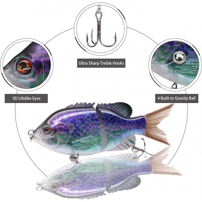 Fishing Lures for Freshwater and Saltwater, Lifelike Swimbait for Bass Trout Crappie, Slow Sinking Bass Fishing Lure, Amazing Fishing Gifts for men, Must-have for Family Fishing Gear