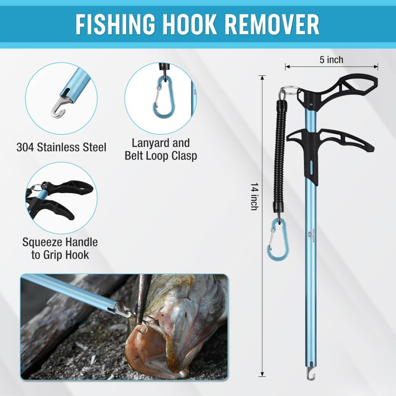 Fishing Tools Kit- Fishing Plier, Fish Fillet Knife, Fish Lip Gripper, Hook Remover, Digital Fish Scale, Line Snip, Fly Fishing Retractor, with Sheath Lanyard, Fishing Gifts for Men