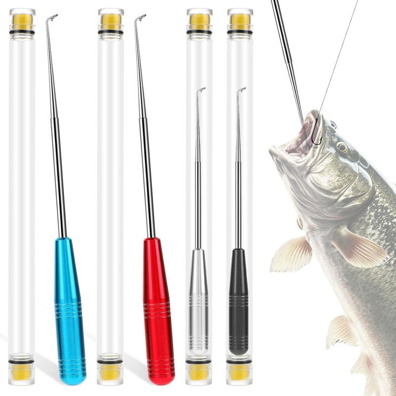 4 Pcs Fish Hook Remover, Fishing Hook Quick Removal Device, Security Extractor Fishhook Disconnect Removal Tool, Gear Security Equipment Kit, Hook Extractor Accessories Tools with Storage Tube